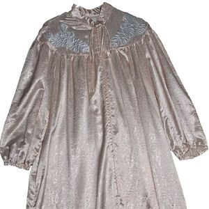 Vintage Keyloun Pink Zip Nightgown Robe Dress Womens Size L Long Satin Brocade